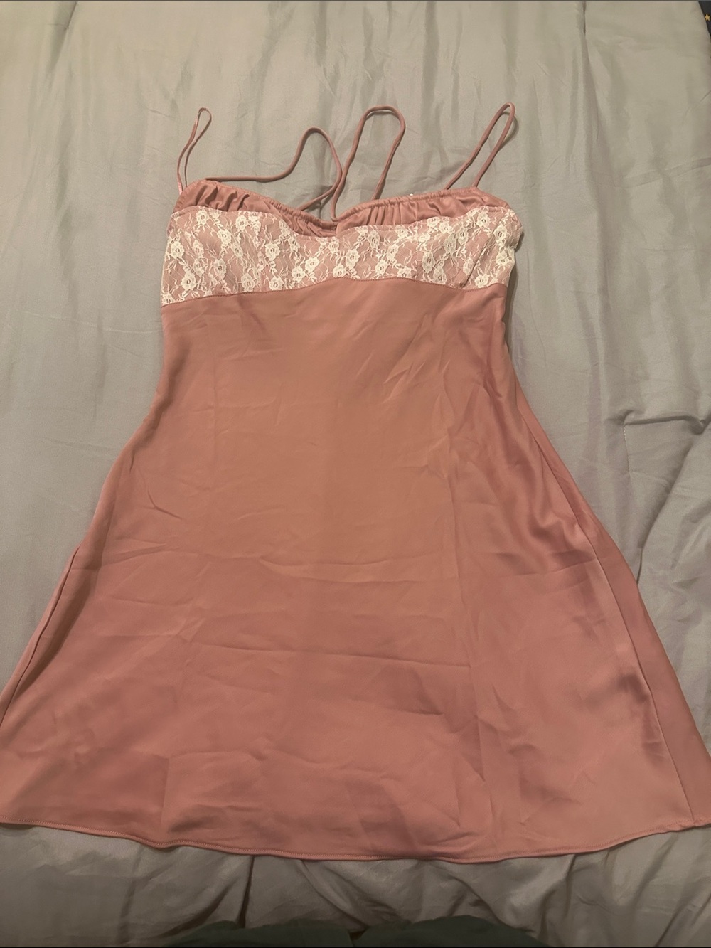 Urban Outfitters Dusty Pink Lace-Trim Slip Dress